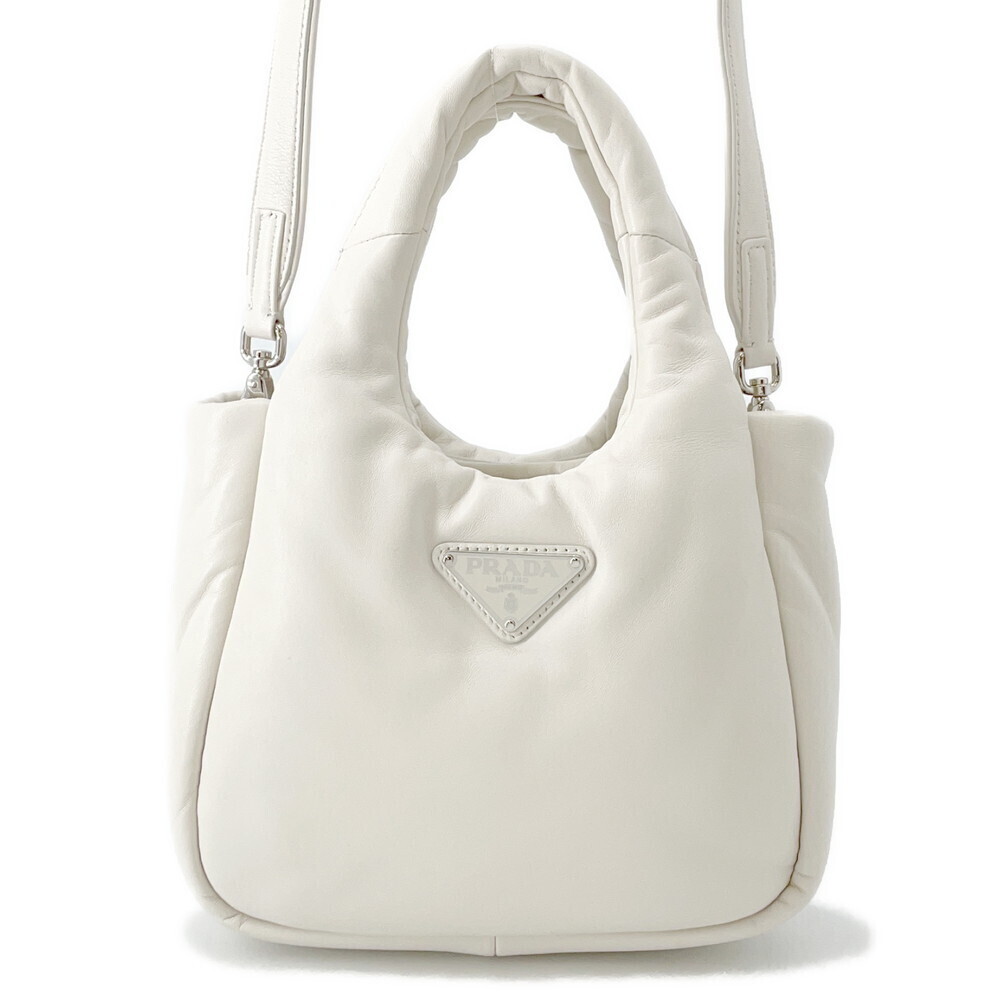 Prada Handbag Triangle Logo Soft Nappa Leather Shoulder Bag White